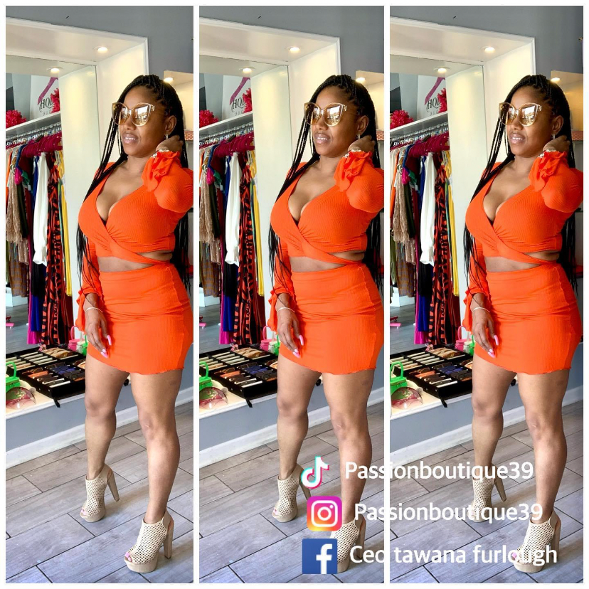Orange two piece skirt set